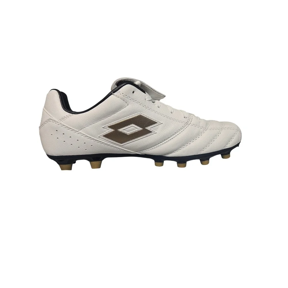 Lotto Stadio Mens Soccer Cleats White Gold Leather Firm Ground FG Boots NEW